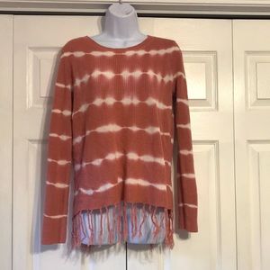 Knox Rose Tie-Dye Split Back Fringe Hem Sweater Women’s Size Small